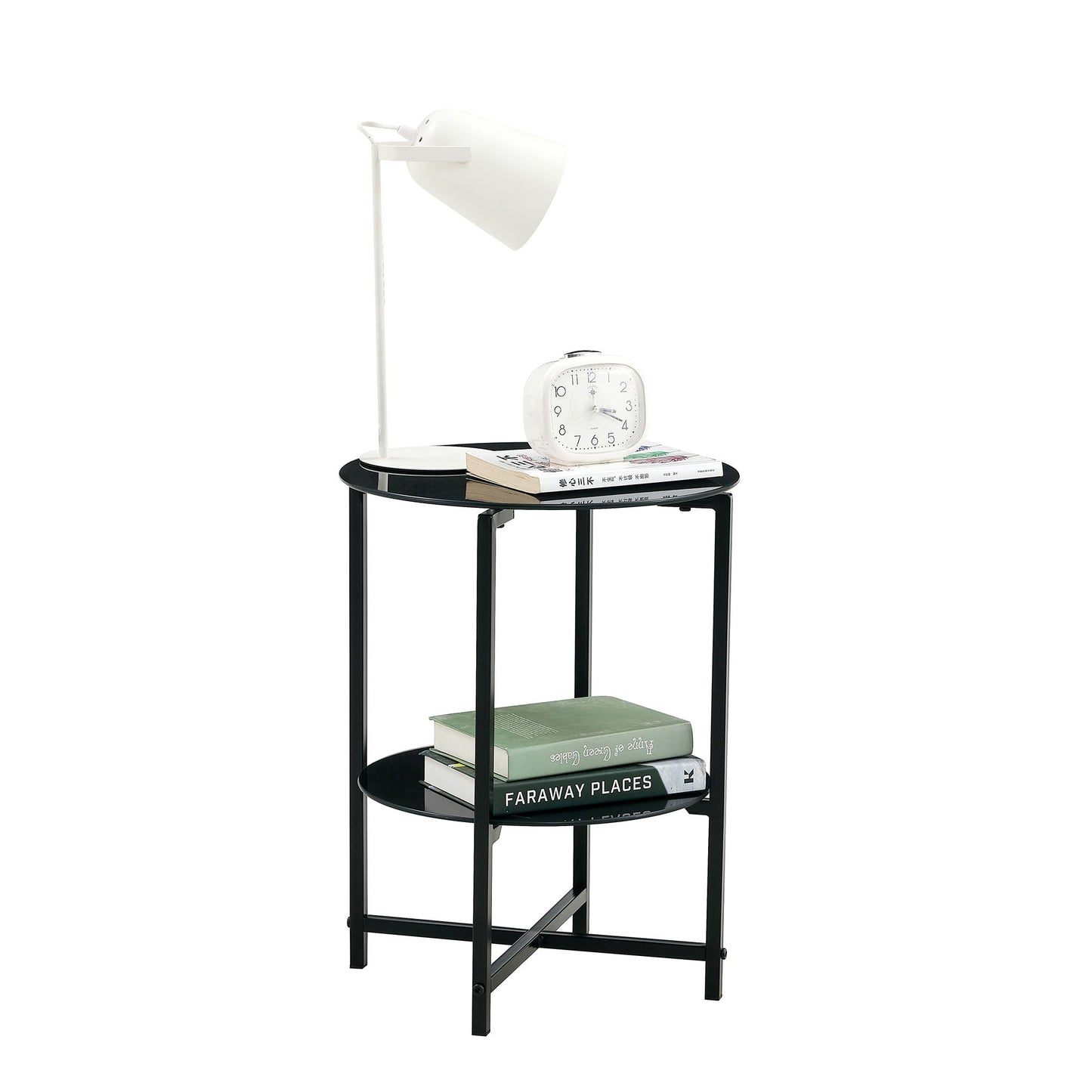 Tempered Glass End Table (Set of 2), Round Coffee Table For Bedroom Living Room Office - Black