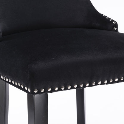 Contemporary Velvet Upholstered Wing-Back Barstools With Button Tufted Decoration And Wooden Legs, And Chrome Nailhead Trim, Leisure Style Bar Chairs, Bar Stools (Set of 4) - Black