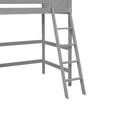 Twin Size Loft Bed With Ladder - Gray