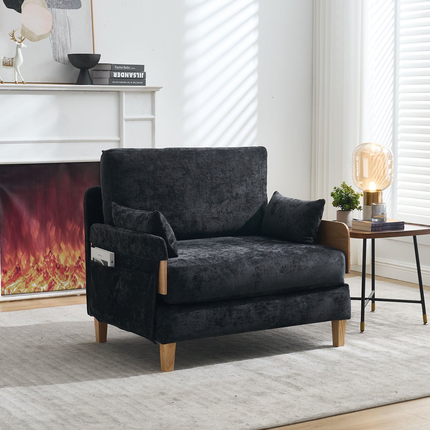 Mid Century Modern Foldable Sofa Bed Recliner, 3 - 1 Convertible Sleeper With 3 Pillows For Small Spaces - Black