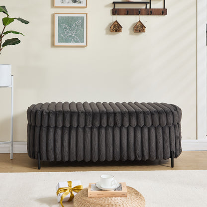 Charcoal Faux Fur Flip Top Storage Bench With Metal Legs, Wide Bed End Stool Foot Rest - Charcoal