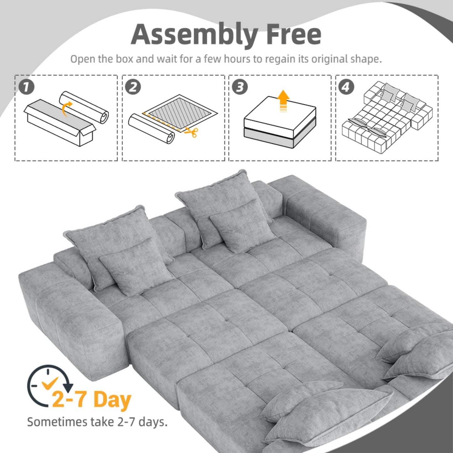 Modern Oversized Modular Sectional Sofa, Sparkling Chenille Fabric Soft Cushion Sofa With 8 Pillows, 8 Pieces Diy Combination Tufted Sofa, No Assembly Required - Gray