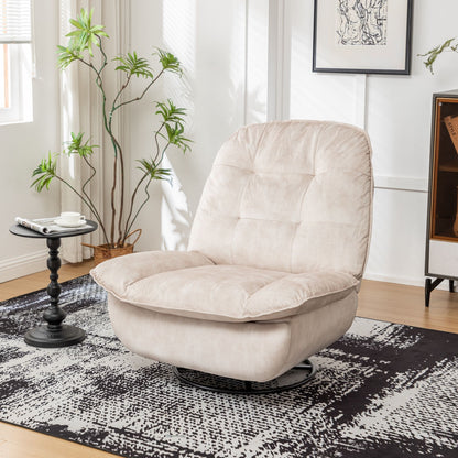 Modern Swivel Gliding Recliner Chair With Rocking Function And Phone Holder - Large Comfortable Reading Chair In Gold Stamped Velvet - Ivory