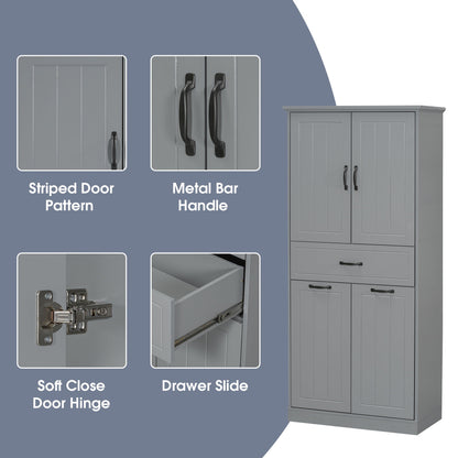 Stylish Bathroom Storage Cabinet With 2 Laundry Baskets - Gray