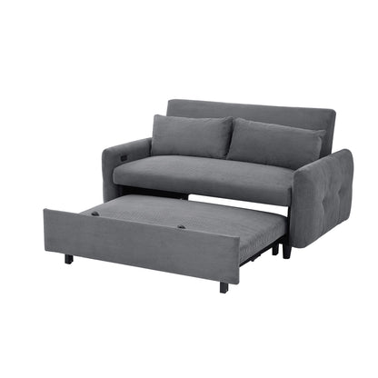 Pull Out Sofa Bed Convertible Couch 2 Seat Loveseat Sofa Modern Sleeper Sofa With 2 Throw Pillows And USB Ports For Living Room - Dark Gray