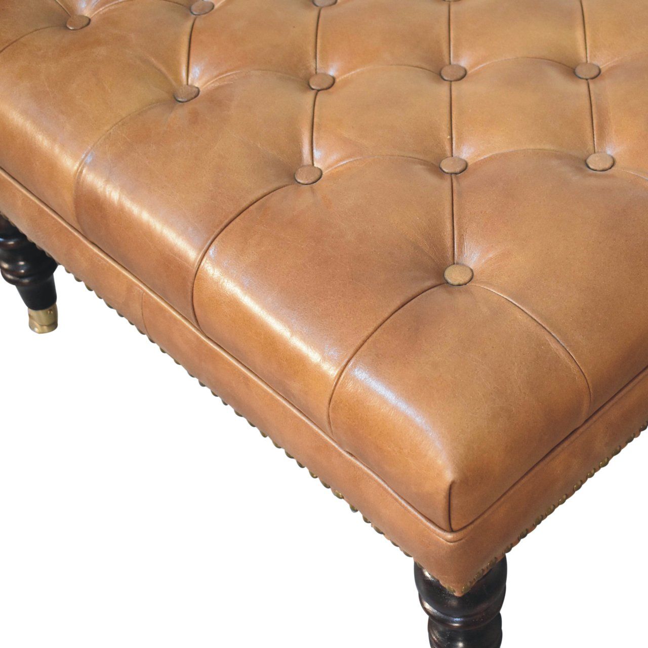 Buffalo - Studded Leather Ottoman With Castor Legs - Tan