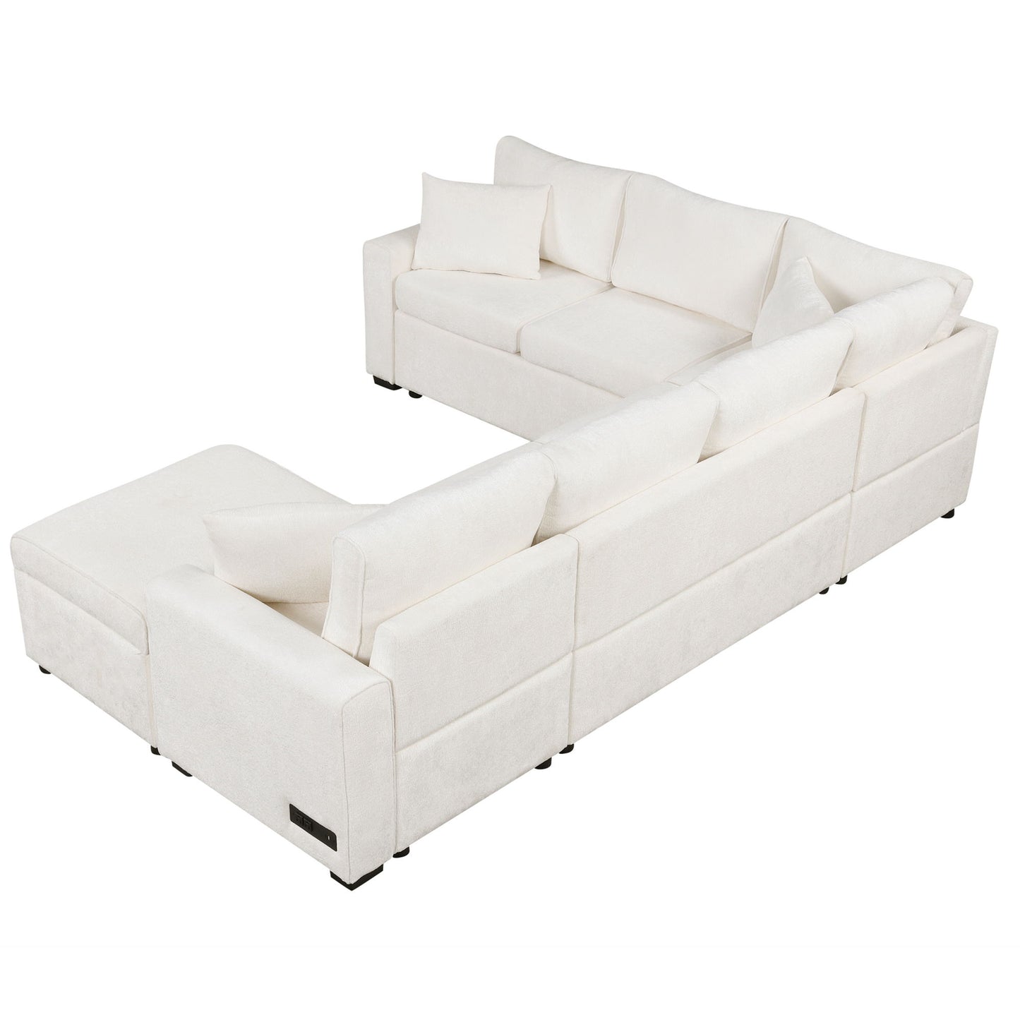 Sectional Sofa Pull-Out Sofa Bed Sleeper With A Storage Ottoman, Three Pillows And Charging Devices For Living Room - Cream