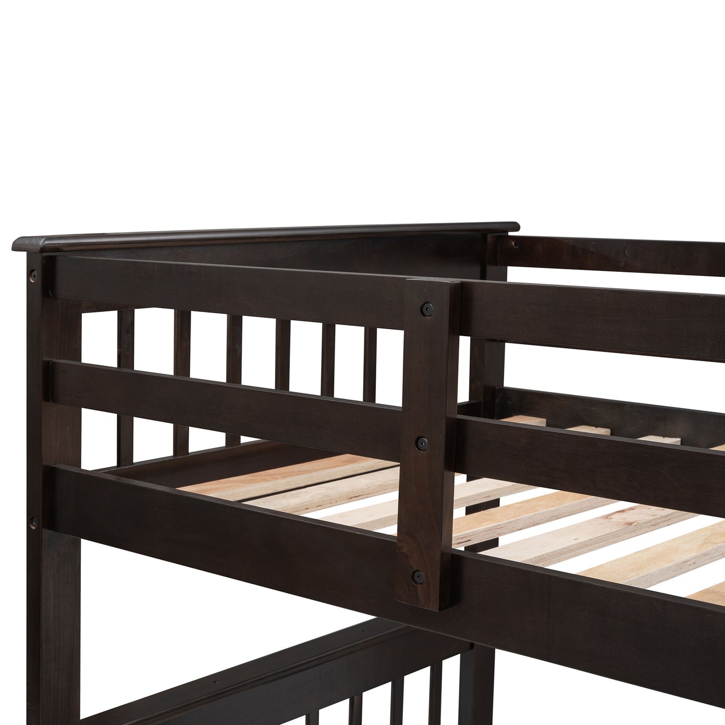 Twin Over Full Stairway Bunk Bed With Drawer, Storage And Guard Rail For Bedroom - Espresso