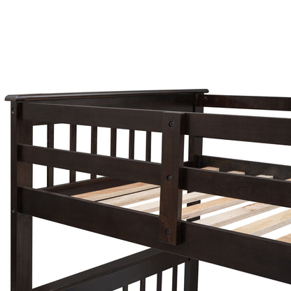 Twin Over Full Stairway Bunk Bed With Drawer, Storage And Guard Rail For Bedroom - Espresso
