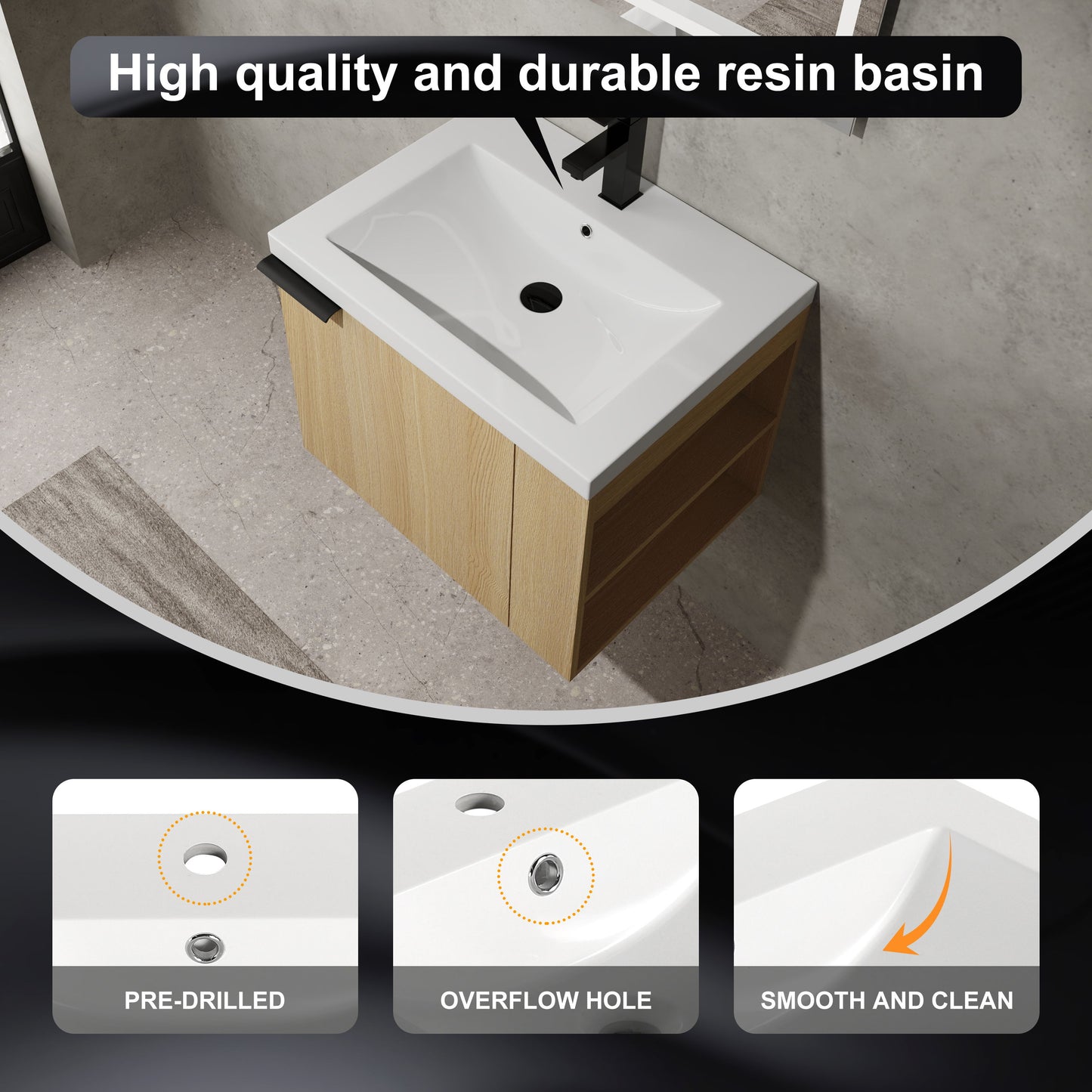 Modern 24" Bathroom Vanity Sink Combo With Spacious Storage And Construction - Oak