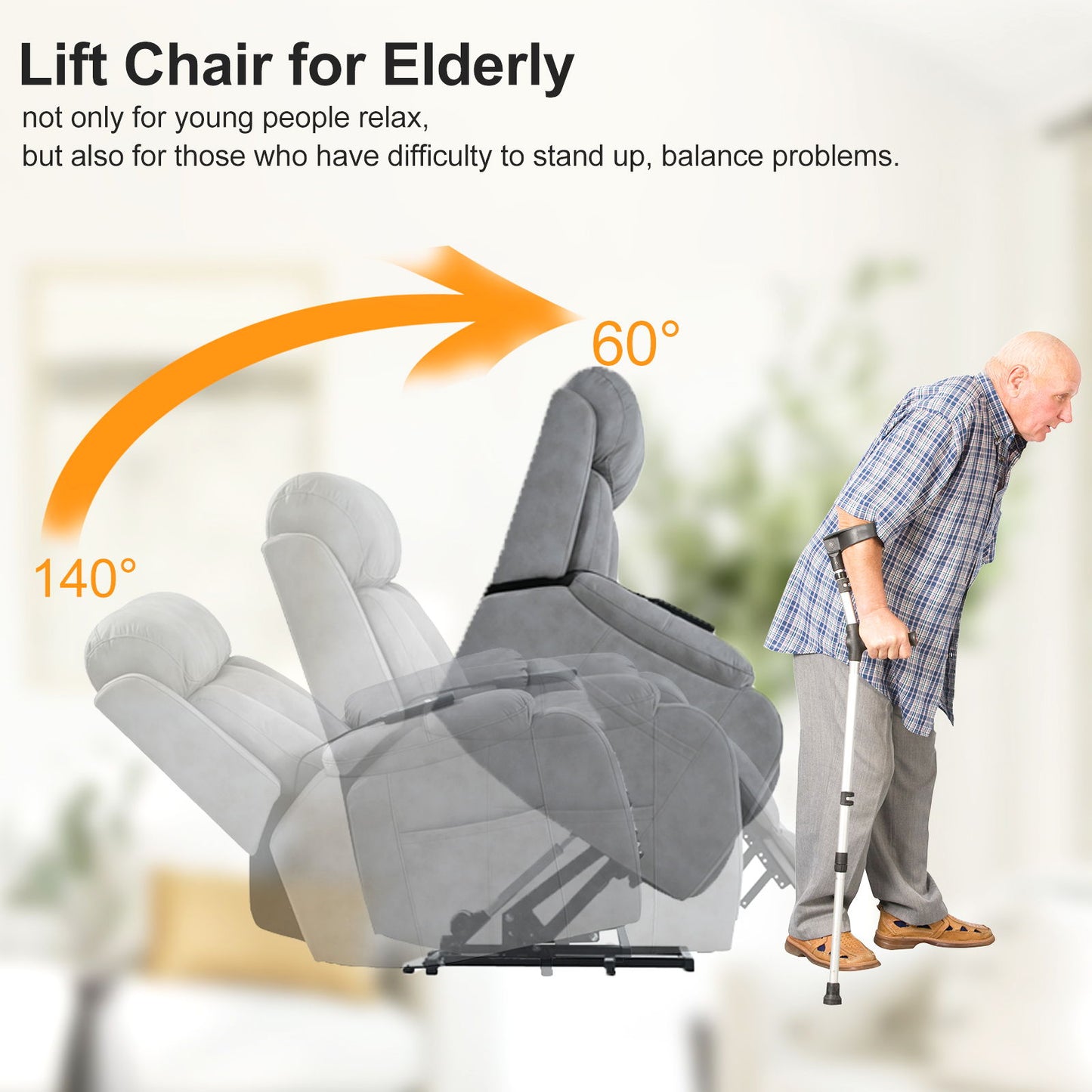 35.4" Electric Power Lift Recliner Chair, Fabric Recliner Chair, Home Theater Seating, Living Room Chair, Side Pocket, Remote Control - Light Gray
