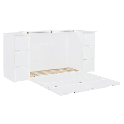 Full Size Murphy Bed With Drawers, Cabinets And USB Ports - White