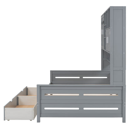 Full Size Daybed With 2 Drawers And All In One Cabinet And Shelf - Gray