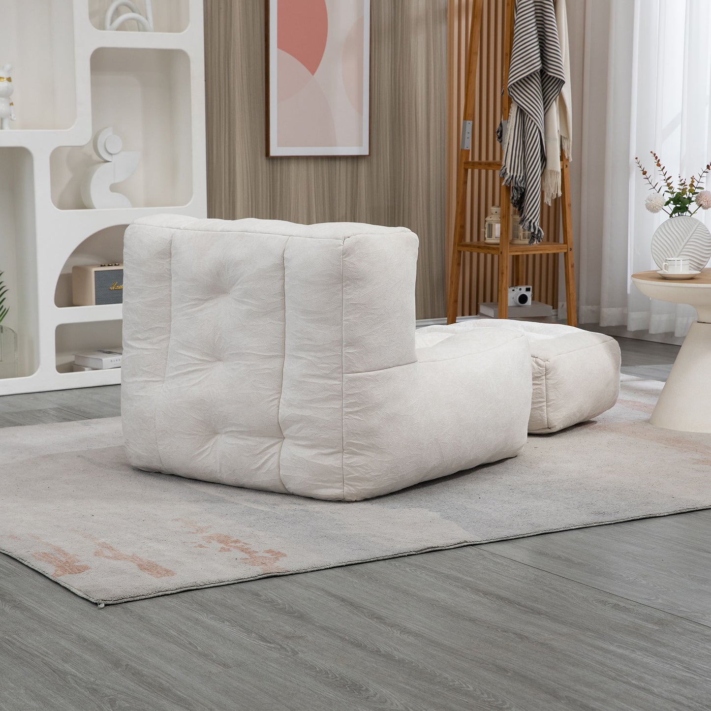 Fluffy Bean Bag Chair, Comfortable Bean Bag For Adults And Children, Super Soft Lazy Sofa Chair With Memory Foam And Ottoman, Indoor Modern Focus Bean Bag Chair For Living Room, Bedroom, Apartment - White