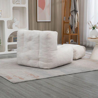 Fluffy Bean Bag Chair, Comfortable Bean Bag For Adults And Children, Super Soft Lazy Sofa Chair With Memory Foam And Ottoman, Indoor Modern Focus Bean Bag Chair For Living Room, Bedroom, Apartment - White