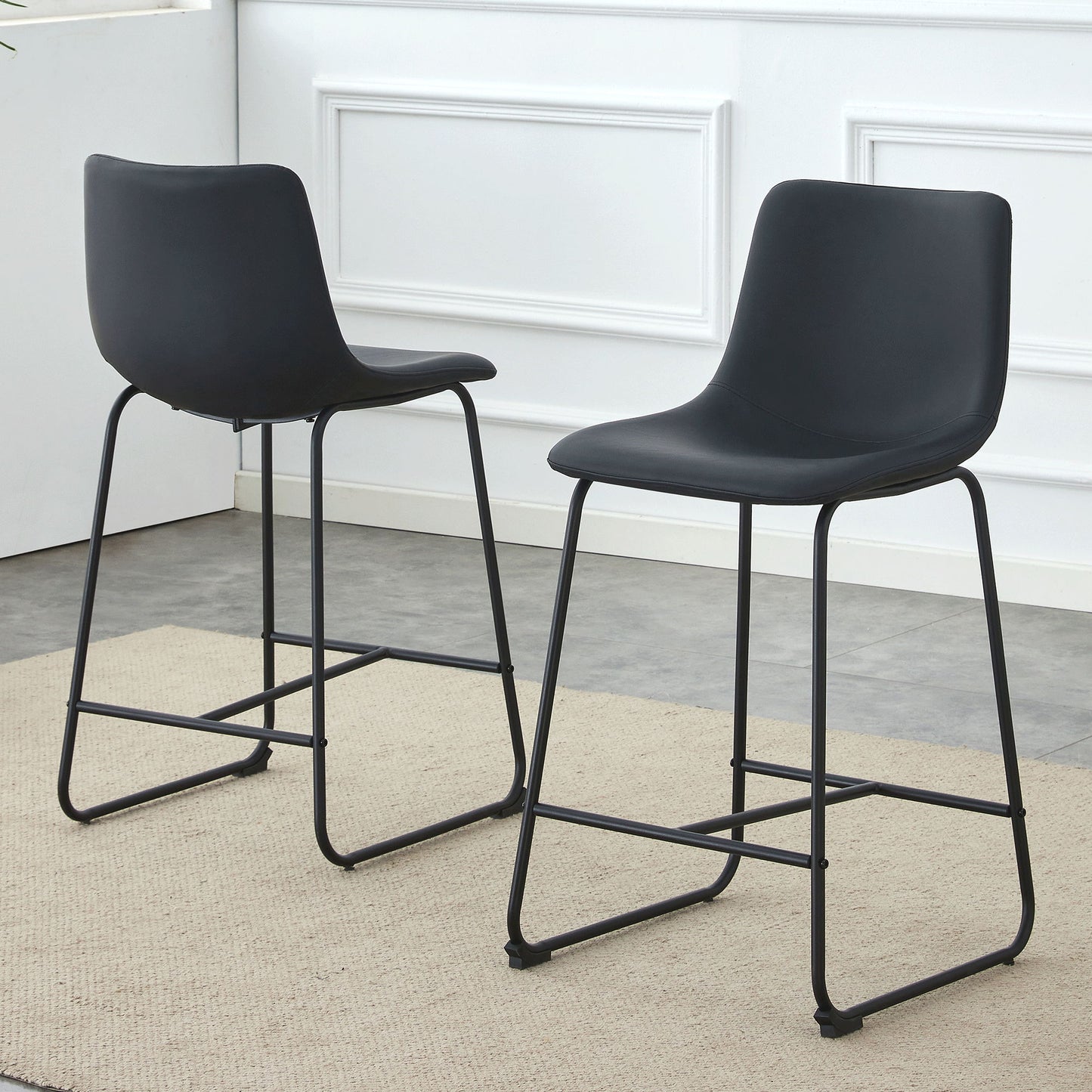 (Set of 2) Modern Minimalist Style Material Bar Stools, Suitable For Kitchen, Bar And Modern Home Design - Black