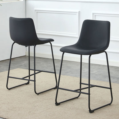 (Set of 2) Modern Minimalist Style Material Bar Stools, Suitable For Kitchen, Bar And Modern Home Design - Black