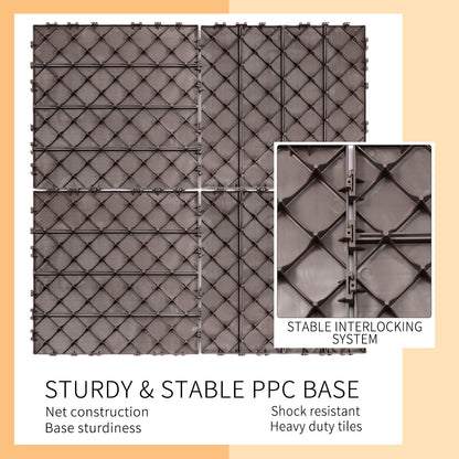 Plastic Interlocking Deck Tiles, (Set of 44), Patio Flooring Outdoor Waterproof All Weather Use For Garden Poolside Front / Back Yard - Light Coffee Color