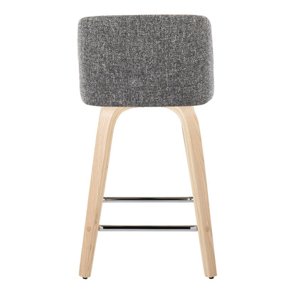 Toriano - Contemporary Fixed Height Counter Stool With Swivel And Square Footrest (Set of 2) - Natural / Gray