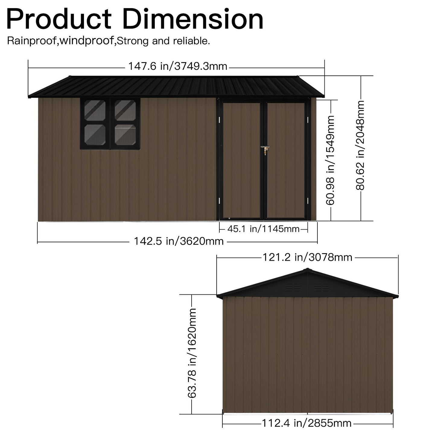 10'x12' Garden Sheds Outdoor Storage Sheds With Window - Brown