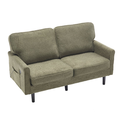 Mid Century Modern Loveseat Sofa With USB Ports, Removable Pillow Cover - Green