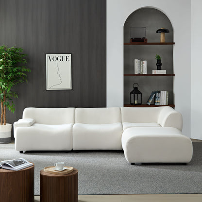 Strong Durable Fabric 4 Seat Sectional Sofa With High Density Sponge And Solid Wood Frame - White