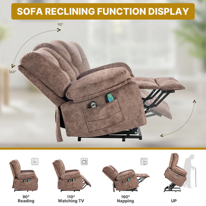 Power Lift Recliner Chair Sofa With Massage - Brown
