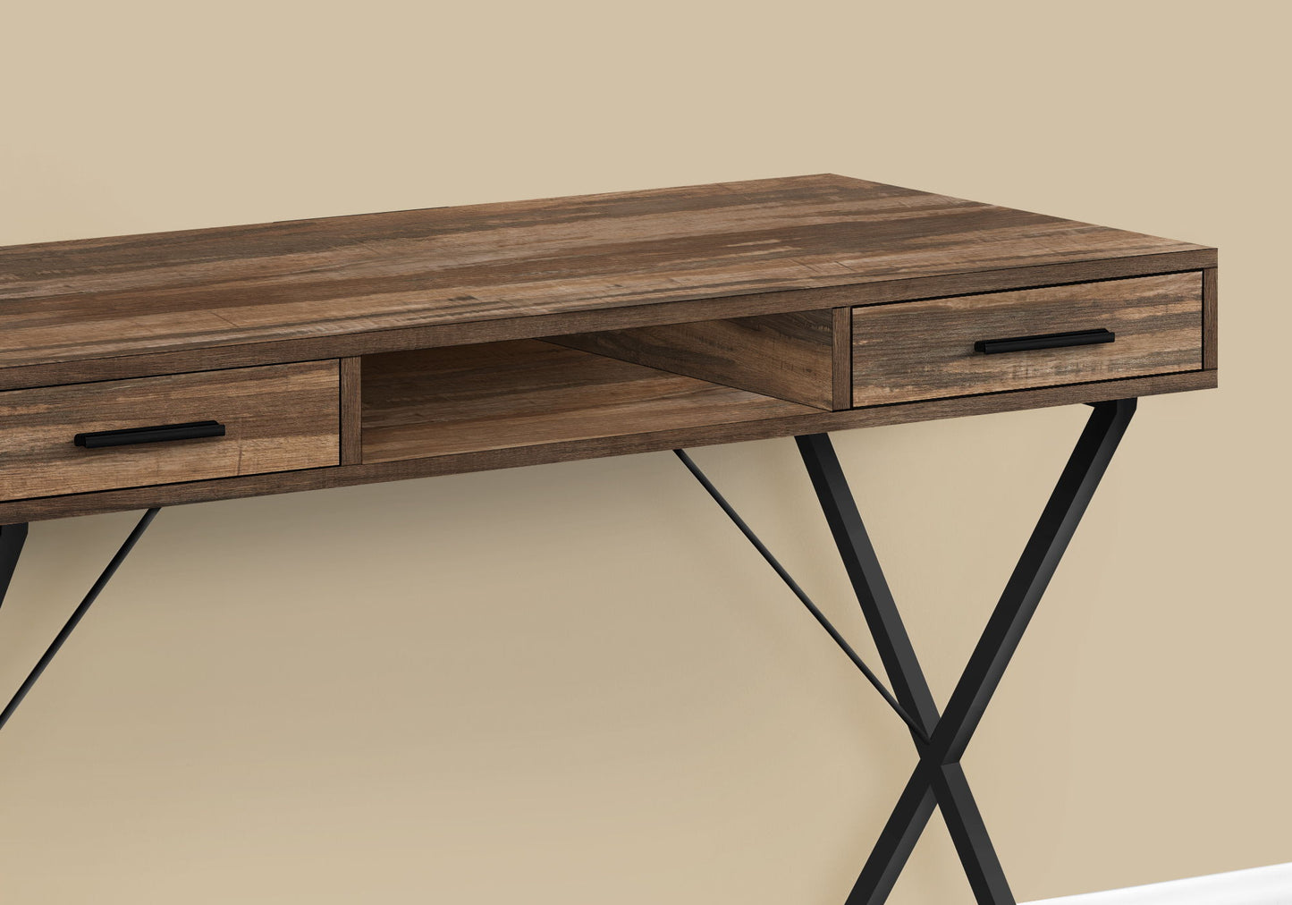 Computer Desk, Home Office, Laptop, Left, Right Set-Up, Storage Drawers, Work, Contemporary, Modern - Brown