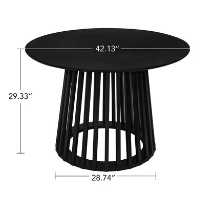 Modern Round Coffee Table With Grille Molding For Living Room, Bedroom, Or Balcony - Black