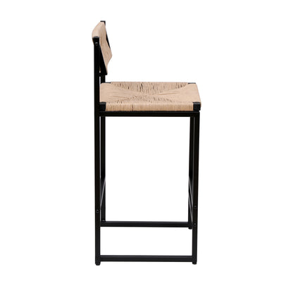 Bar Stools (Set of 2) Paper Rope Weave Dining Chairs With Back Hand Weave Stools For Kichen Island, Bar & Counter - Honey