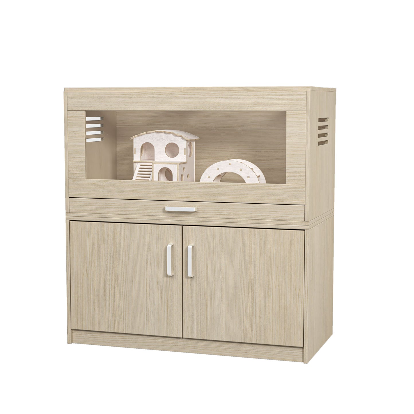 Hamster Cage, Rat Cage Wood With Independent Storage Cabinet, House For Ch" illa With Guinea Pig Hutch And Bridge, Easy View Acrylic Panels, Living Habitat X-Large - Teak