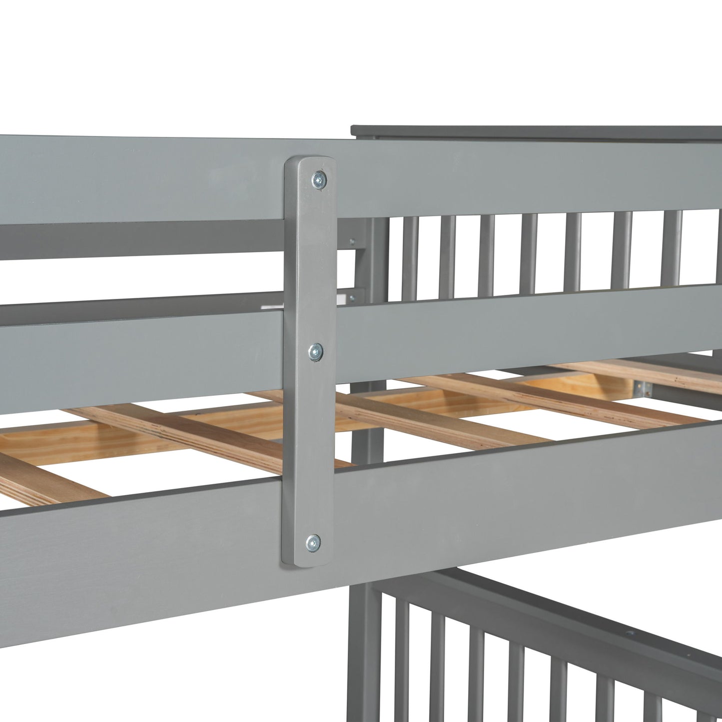 Full Over Full Bunk Bed With Ladders And 2 Storage Drawers - Gray