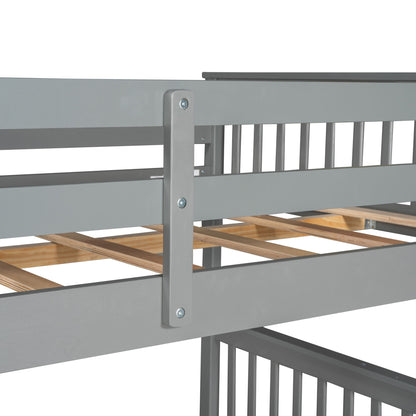 Full Over Full Bunk Bed With Ladders And 2 Storage Drawers - Gray