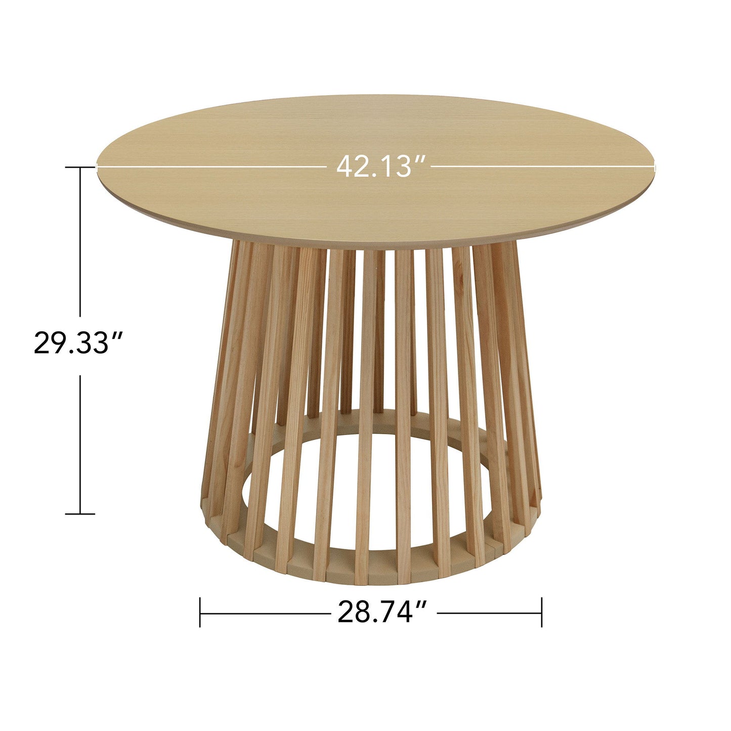 Modern Round Coffee Table With Grille Molding For Living Room, Bedroom, Or Balcony - Oak