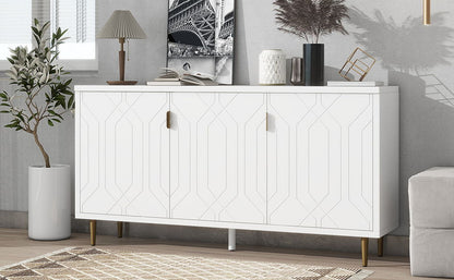 Modern TV Stand With 3 Doors And Adjustable Shelves For Living Room, Fits TVs Up To 70" - White