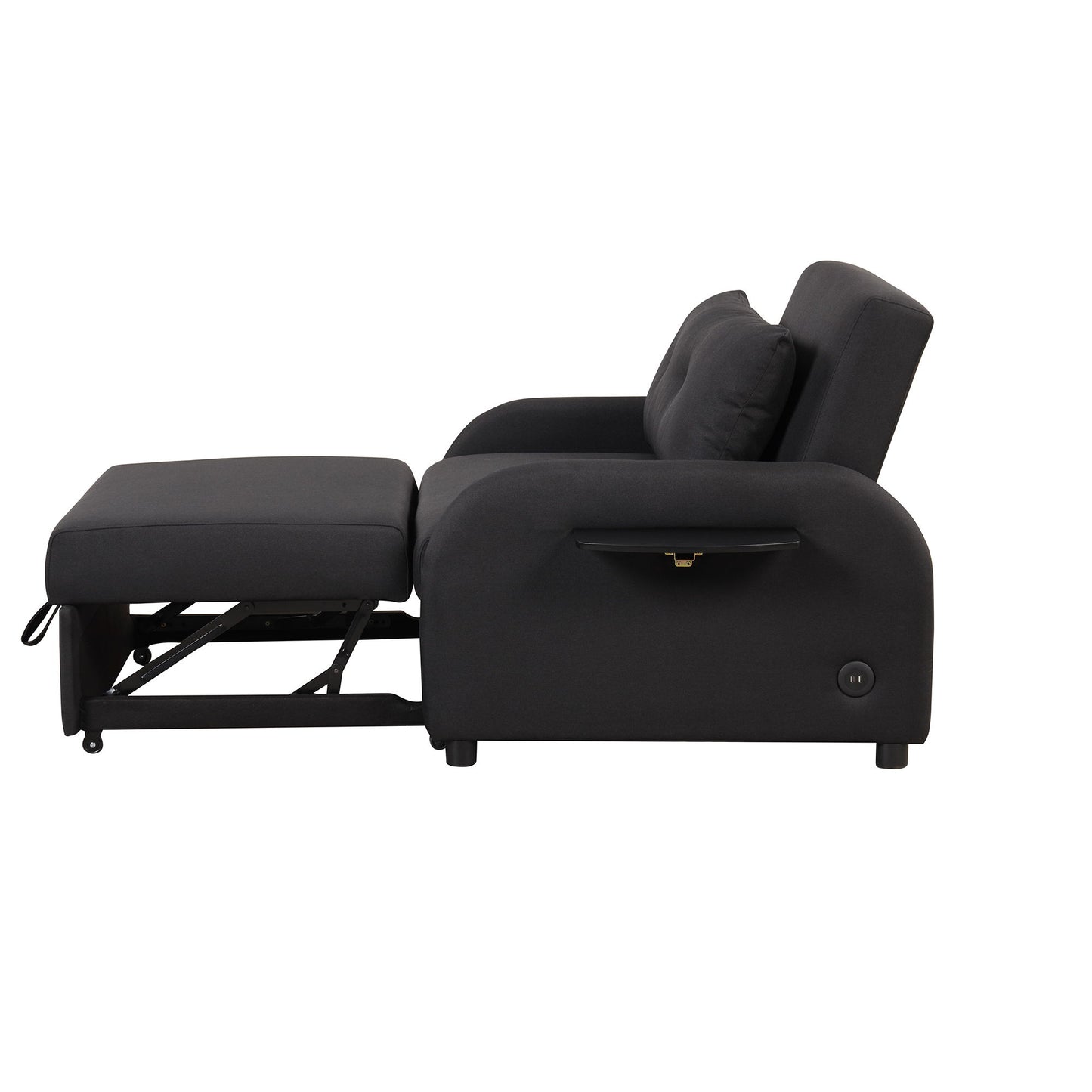 3 In 1 Pull Out Sofa Sleeper With Wing Table And USB Charge - Black