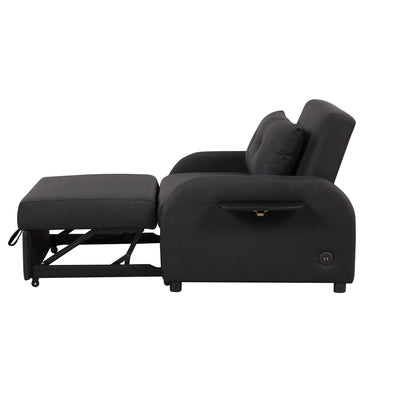 3 In 1 Pull Out Sofa Sleeper With Wing Table And USB Charge - Black