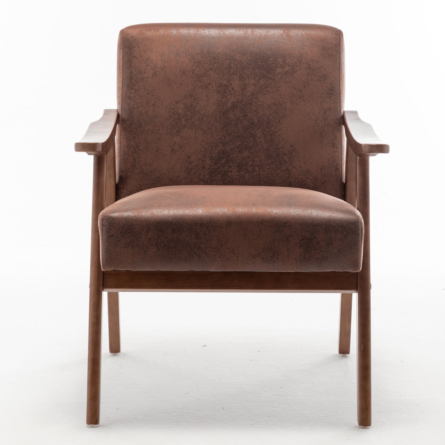 Mid Century Modern Wingback Accent Chair With Solid Wood Frame And Extra Thick Backrest - Lounge Chair For Living Room, Bedroom, Or Reading Room - Brown