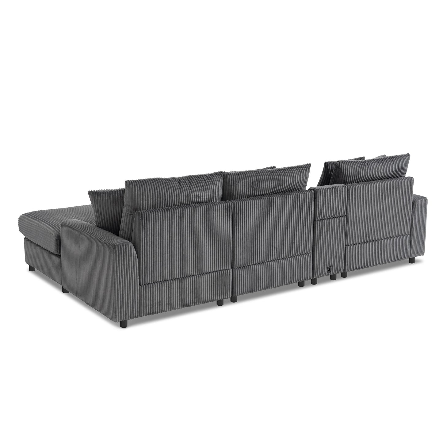 Sectional With Bluetooth Speakers L Shaped Couch With Console USB Charger, Cup Holders Storage Ottoman Deep And Wide Seat Cloud Sofa - Dark Gray