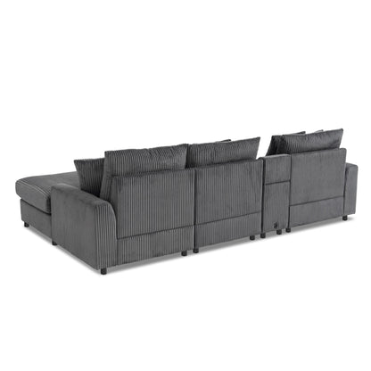 Sectional With Bluetooth Speakers L Shaped Couch With Console USB Charger, Cup Holders Storage Ottoman Deep And Wide Seat Cloud Sofa - Dark Gray