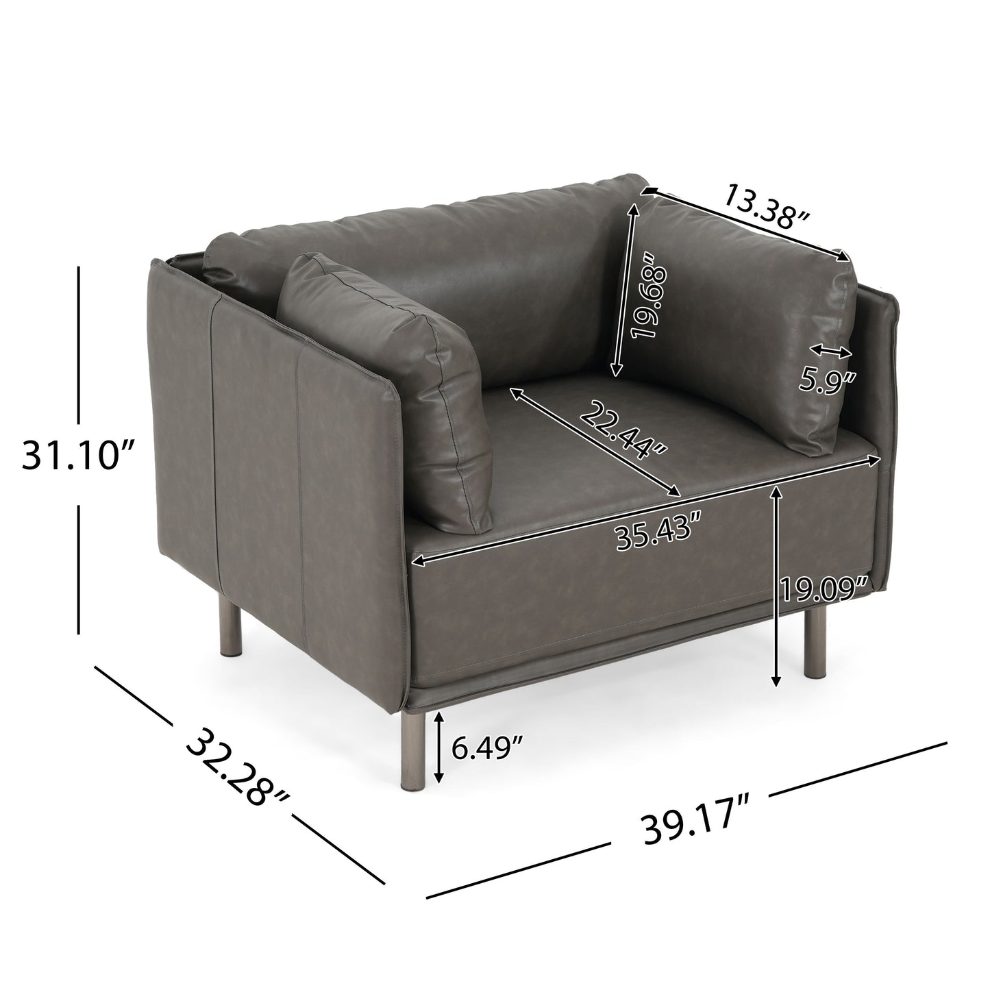 Vintage Lounge Chair With Polyester Upholstery, Steel Legs - Gray