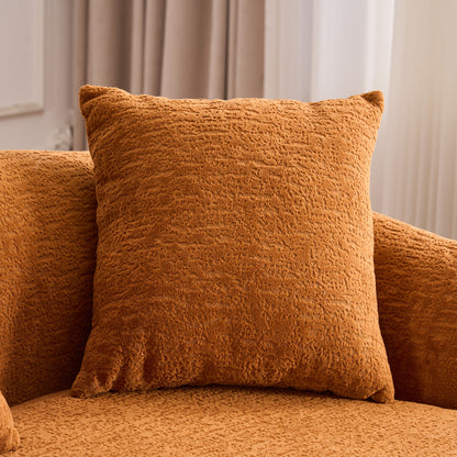 Compression Sofa: Combining Chaise Longue With 3 Seater, Wood Grain Chenille Fabric, Full Sponge Compression Sofa, Combined Sofa With 4 Pillows For Living / Home Furniture / Apartment - Orange