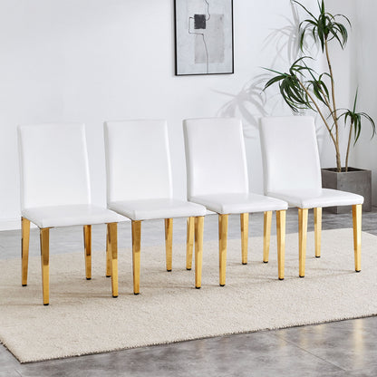 (Set of 4) Backrest Chairs With Gold Metal Legs A Perfect Match, Suitable For Minimalist And Contemporary Home Decor Styles - White / Gold