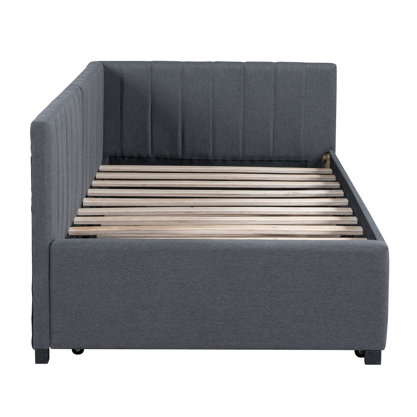 Upholstered Daybed With Trundle Twin Size Sofa Bed Frame No Box Spring Needed, Linen - Gray