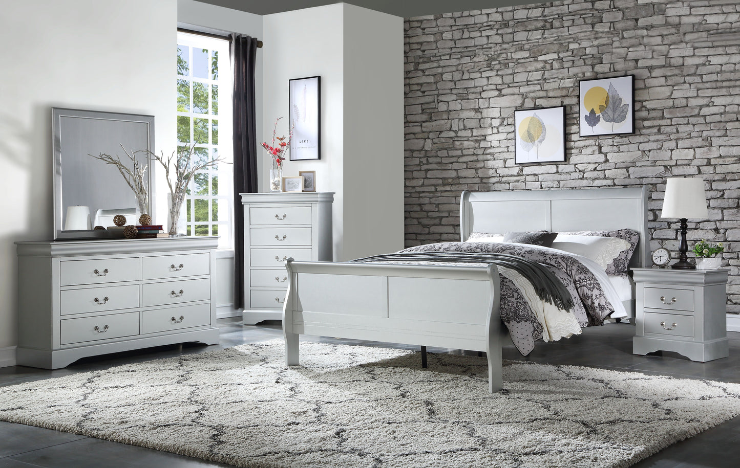 Louis Philippe - Twin Bed - Silver Gray