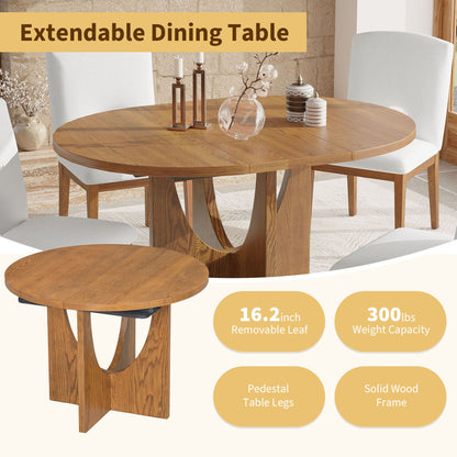 Topmax - 5 Piece Modern Extendable Round Dining Table Set With Removable Leaf For Small Places - Walnut / Beige