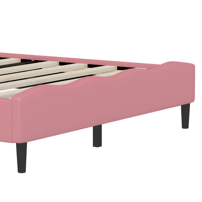 Full Size Lovely Crown Fantasy Leather Princess Bed With Tufted Headboard - Pink / Cream