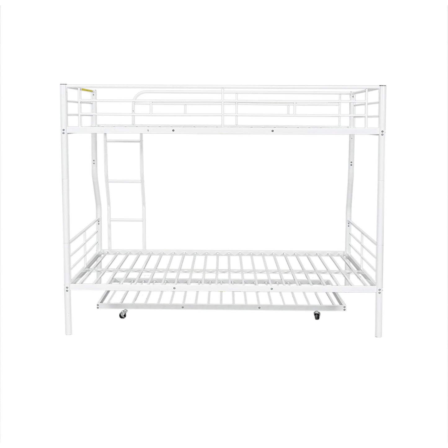 Full Long Over Queen Metal Bunk Bed With Trundle - White