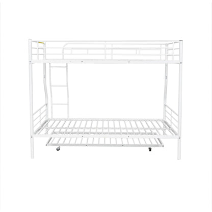 Full Long Over Queen Metal Bunk Bed With Trundle - White