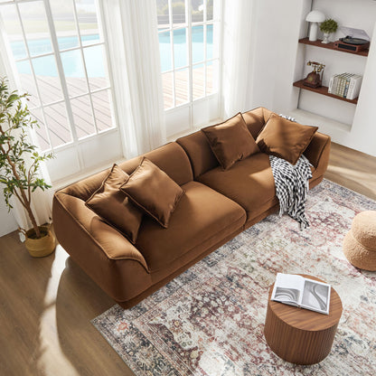 Nordic Modern Sofa With Detachable Pillowcase, French Velvet Fabric, Solid Wood Frame, High Density Sponge Filling - Camel